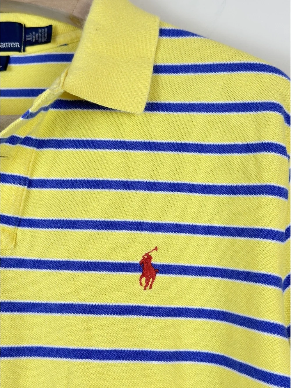 Polo Ralph Lauren Men’s XL Custom Fit Yellow Blue Striped Polo Shirt Red Pony